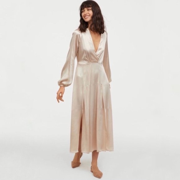 H&M Dresses & Skirts - H&M Champagne Satin Midi Dress Size 2 NWT